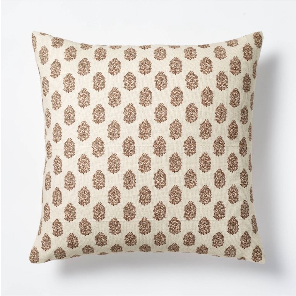 Studio McGee Floral Block Printed Square Throw Pillow Cover - Cream/Mahogany